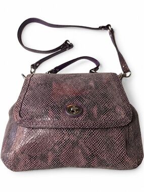 Coach Park Exotic Python Leather Flap Turnlock Crossbody Handbag